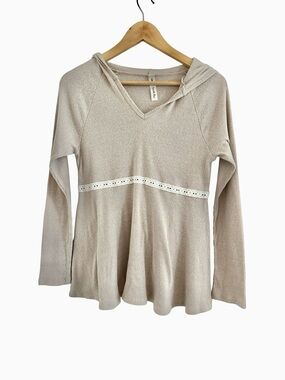 Y2K style Cozy Light Beige Hooded Peplum Top with lace Trim size M